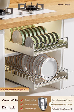 Transform Your Kitchen with the Stainless Steel Pull-Out Kitchen Cabinet Dish Rack Organizer