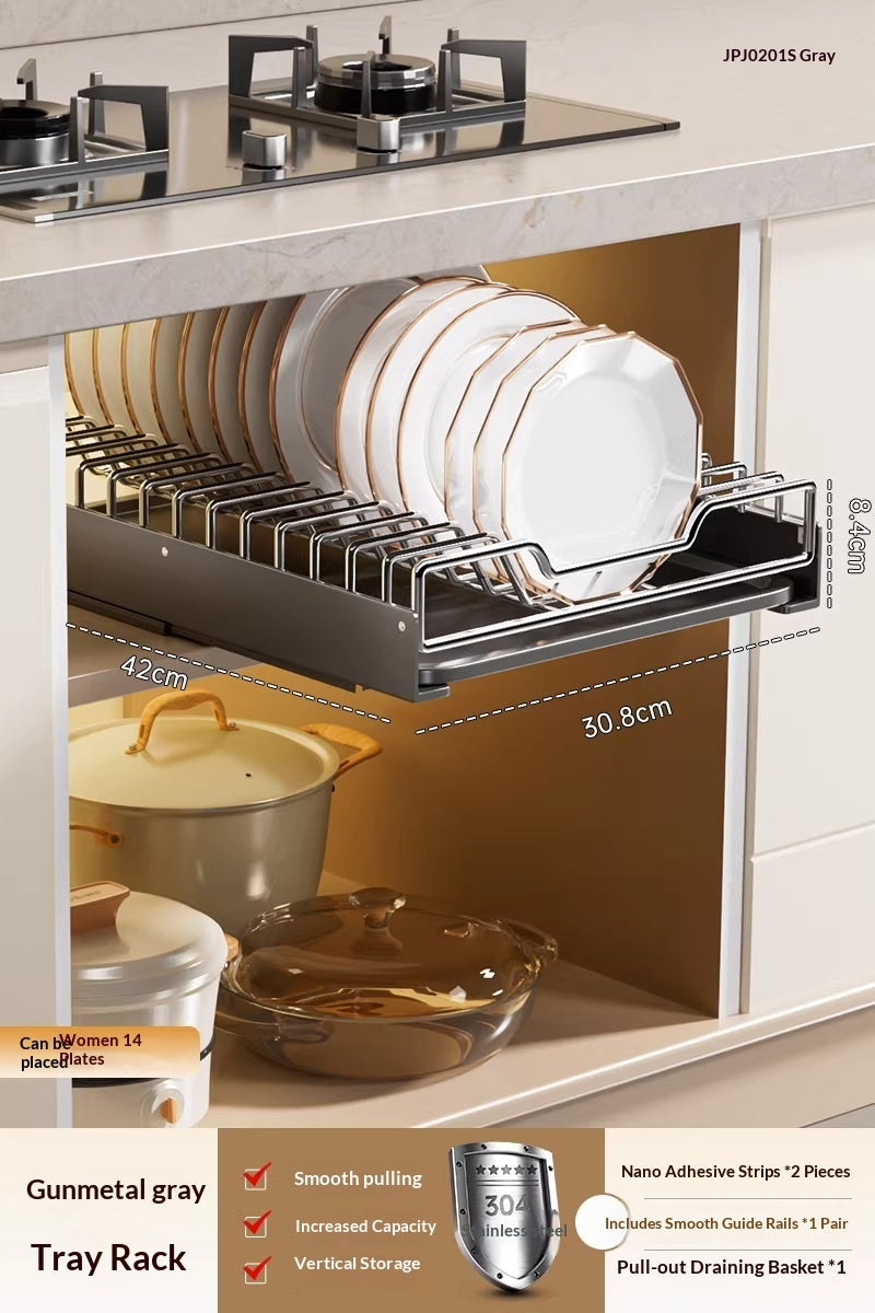 Stainless Steel Pull-Out Kitchen Cabinet Dish Rack Organizer