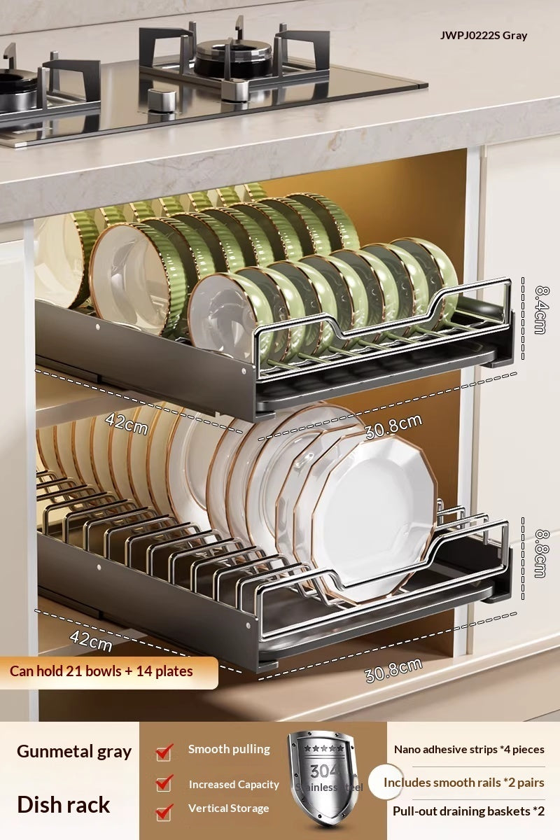 Stainless Steel Pull-Out Kitchen Cabinet Dish Rack Organizer