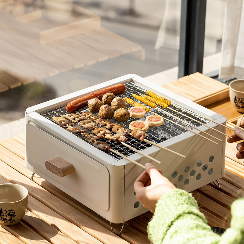 Square Outdoor Charcoal Barbecue Oven Grill