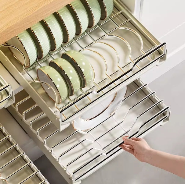 Stainless Steel Pull-Out Kitchen Cabinet Dish Rack Organizer