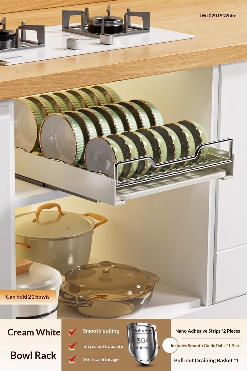 Stainless Steel Pull-Out Kitchen Cabinet Dish Rack Organizer