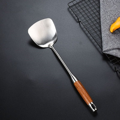 304 Stainless Steel and Huali Wooden Kitchen Spoon