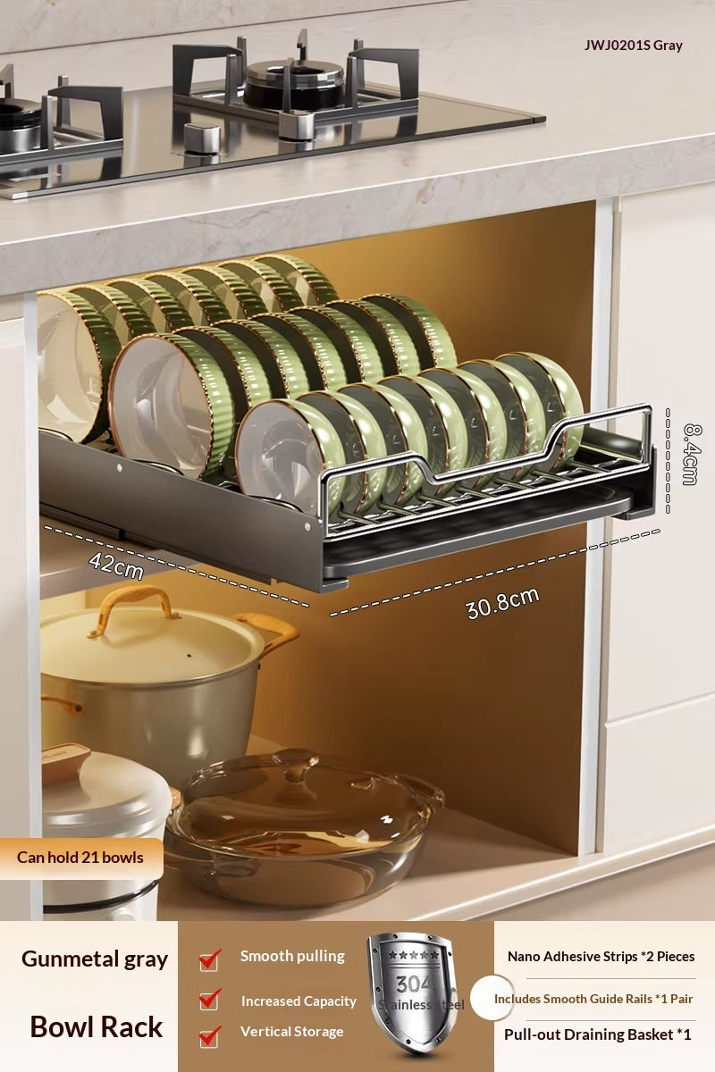 Stainless Steel Pull-Out Kitchen Cabinet Dish Rack Organizer