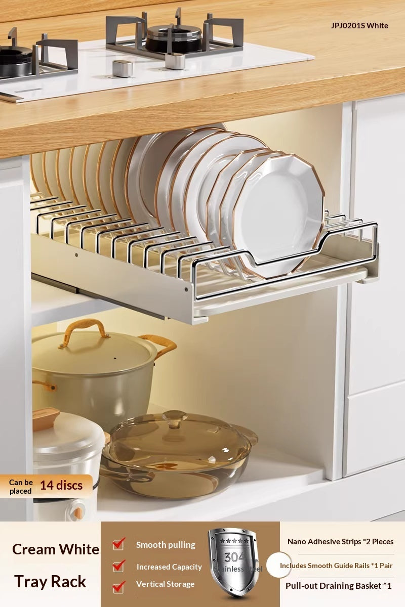Stainless Steel Pull-Out Kitchen Cabinet Dish Rack Organizer