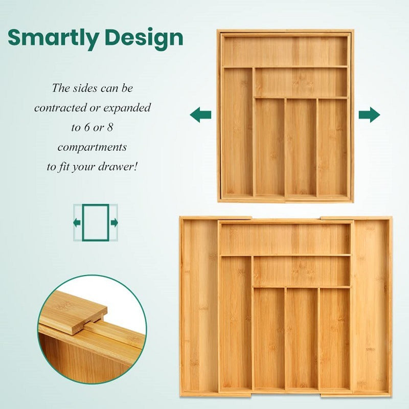 Bamboo Expandable Kitchen Drawer Storage Box