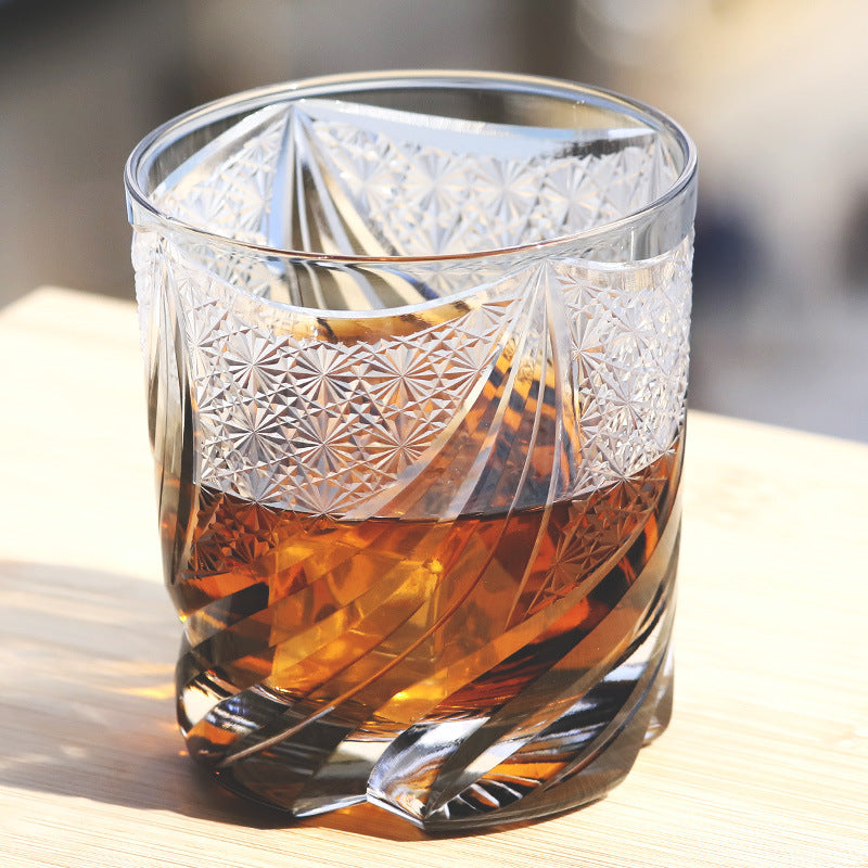 Hand Carved Whiskey Crystal Glass Wine Glass